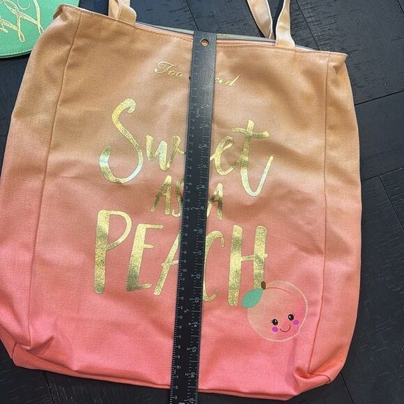 TOO FACED Sweet As A Peach Gold Foil Ombre Beach Lined Canvas Tote Shopper Bag‍‍ - Picture 4 of 7